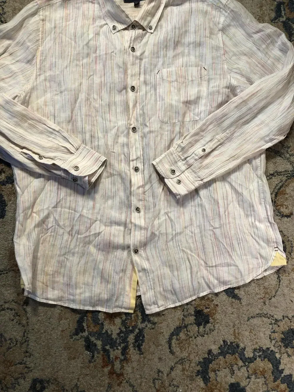 32 Bar Blues Shirt Mens XL White Stripe Long Sleeve Button Up Casual Lightweight